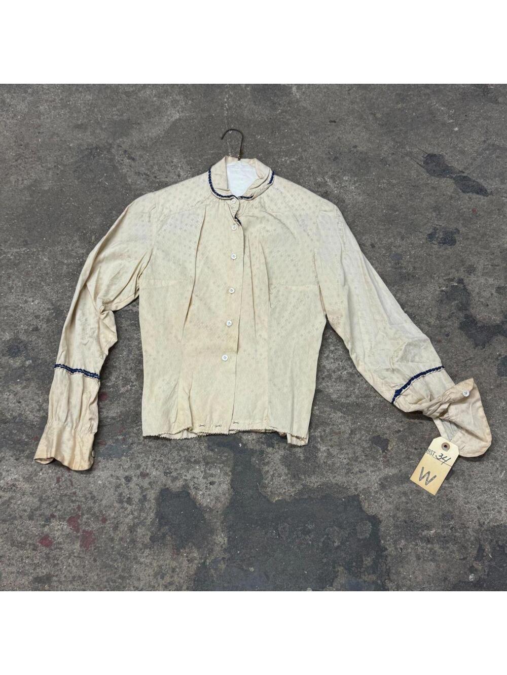 Vintage Film Costume 40s 50s Does Victorian Antique Style White Blouse XS